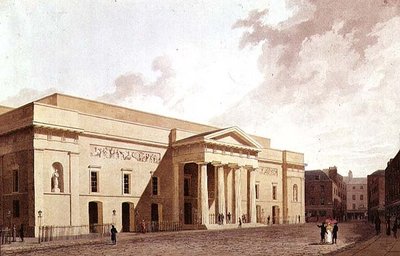 East Front of the 2nd Covent Garden Theatre, designed by Robert Smirke and showing Flaxman panels by William Daniell